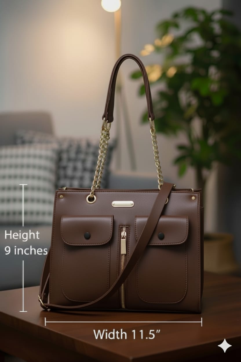 Utility Grace Dual Pocket Chain Shoulder Bag —   handbag by HandbagsAvenue